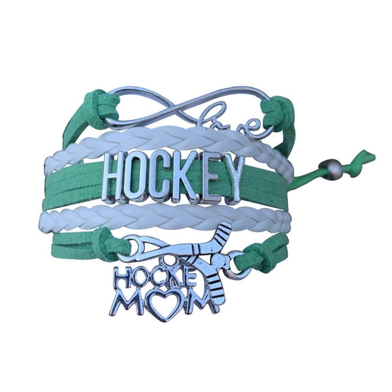 Sportybella Hockey Mom Bracelet, Hockey Mom Jewelry, Ice Hockey Mom Gift, for Moms with Hockey Players (Green and White)