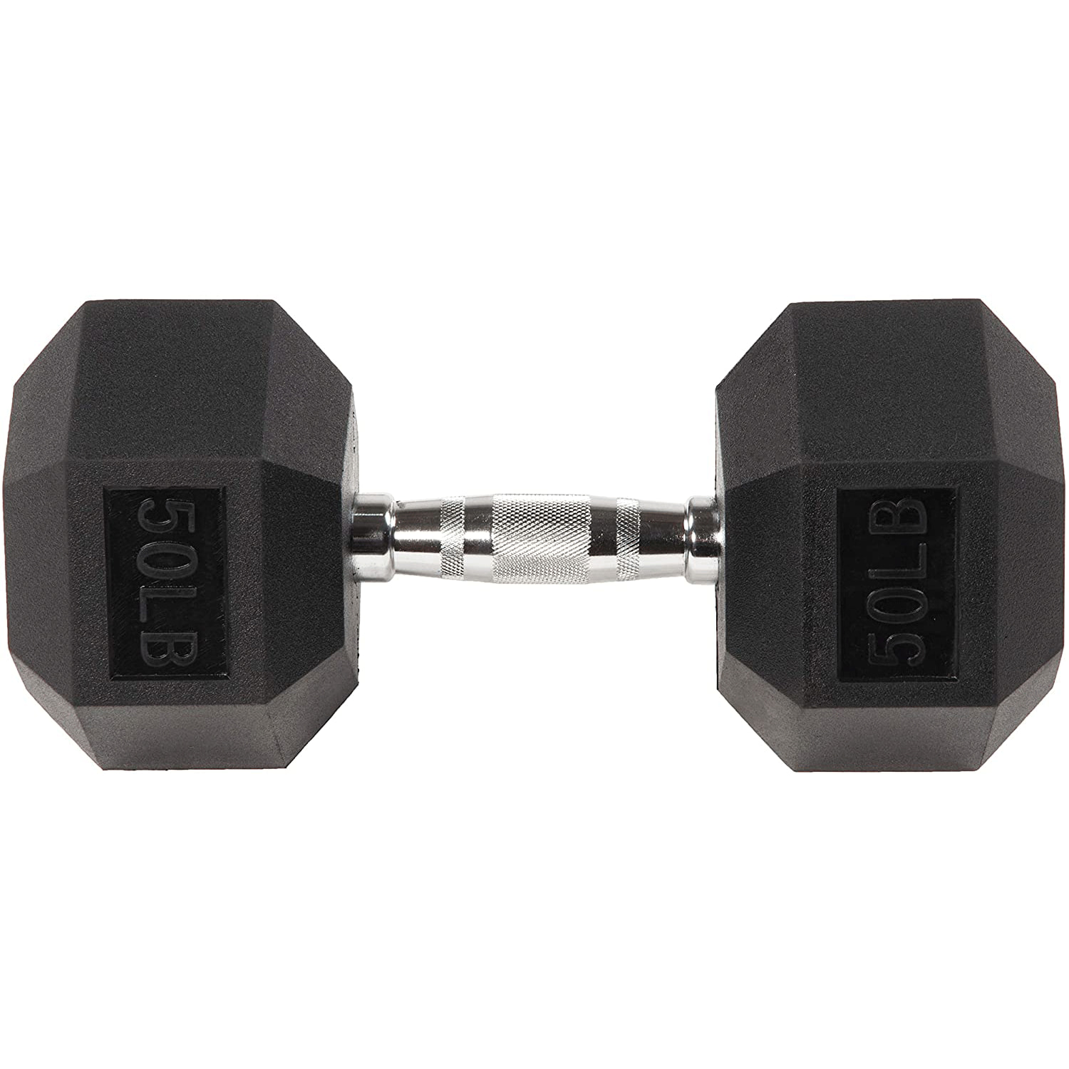 Sporzon! Exercise Equipment Rubber Encased Hexagon Handheld Weight Dumbbells with Contoured Non Slip Handles for Home Fitness, Single 50 Pounds