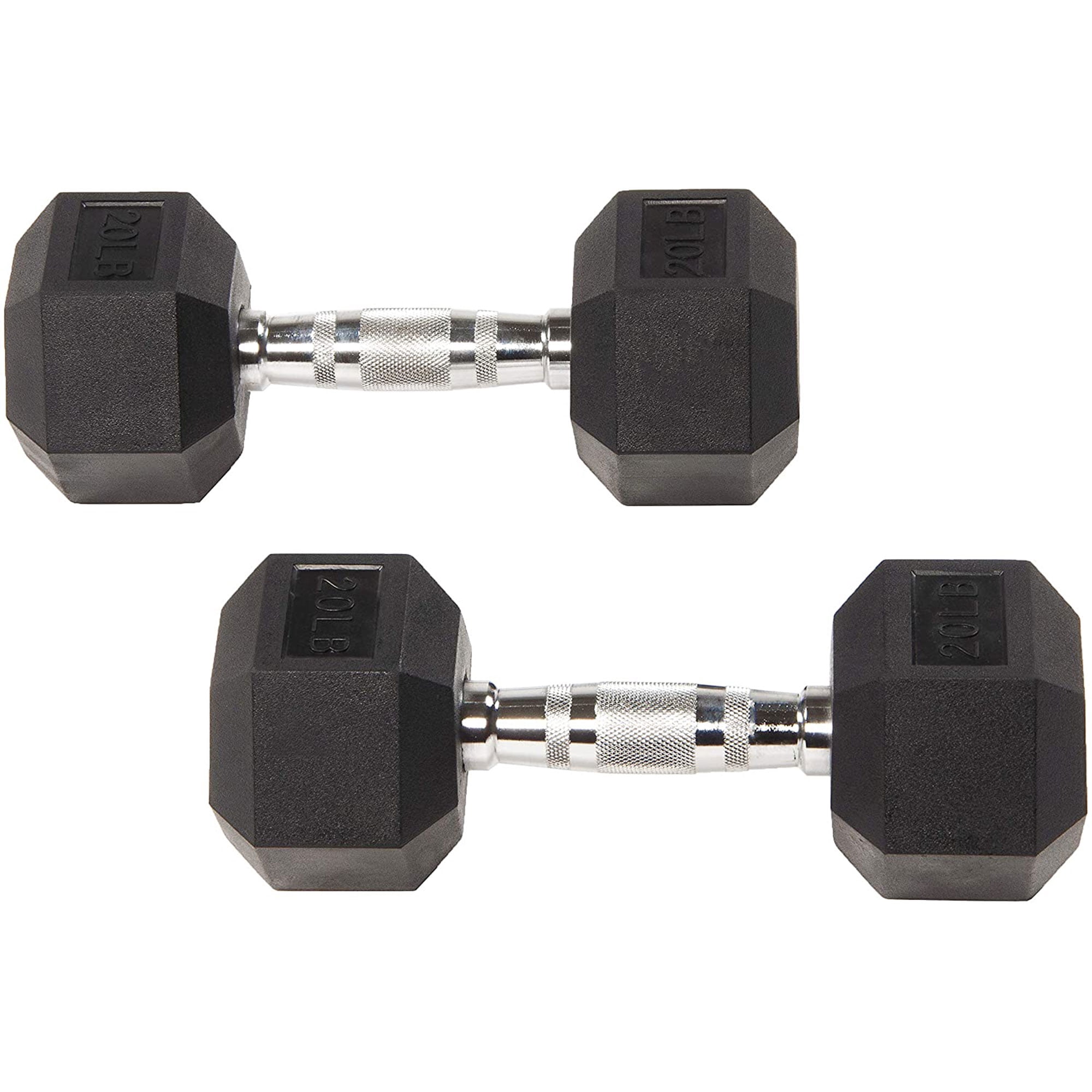 Sporzon Rubber Encased Pair of Hexagon Handheld Weight Dumbbells, 20 Pounds