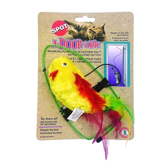 Spot A-Door-Able Bouncing Plush Bird Cat Toy, Multi-Color, 4.5 in
