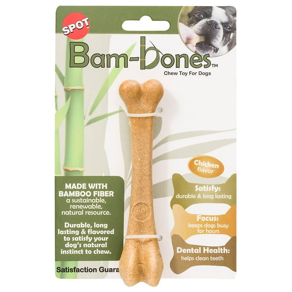 SPOT Bam-Bones Wishbone Dog Chew Toy, 5.75", Chicken  Flavor, Strong Bamboo Fiber, Light to Moderate Chewers, For Adult Dogs & Teething Puppies Under 30lbs