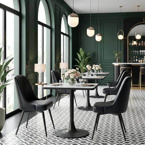 Spot Bistro Table Gray & Black Dining Table, Modern Style, Faux Terrazzo MDF square shape tabletop, Steel, Indoor Dining
