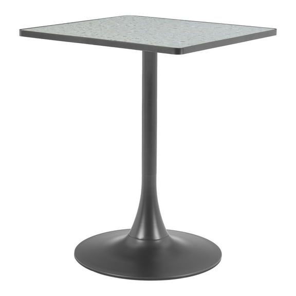 Spot Bistro Table Gray & Black Dining Table, Modern Style, Faux Terrazzo MDF square shape tabletop, Steel, Indoor Dining