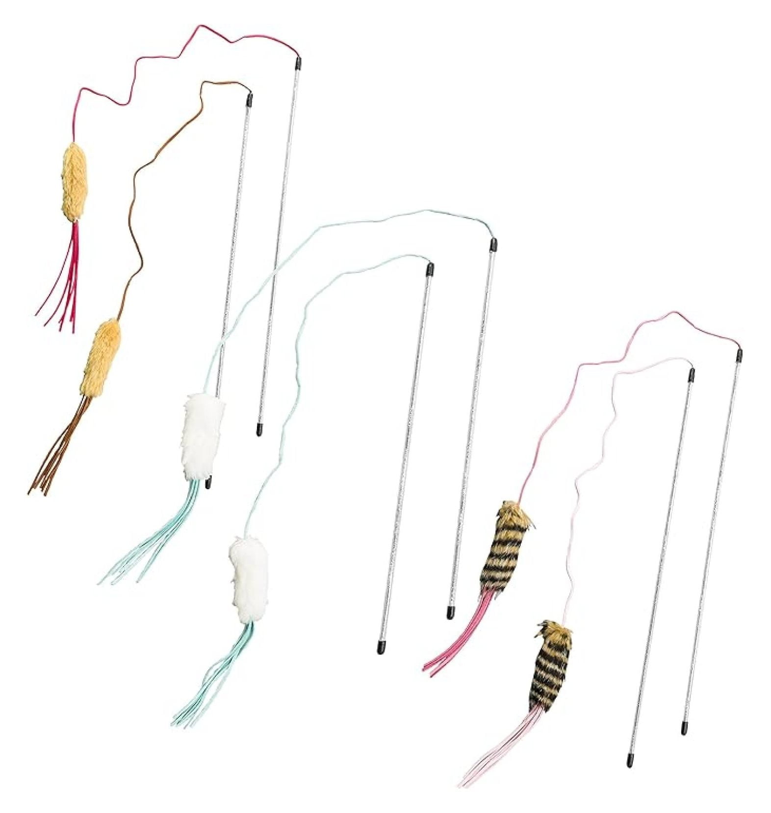 Spot Ethical Leather Strand Teaser Wand Cat Toy Asstd. 44in 6pcs.