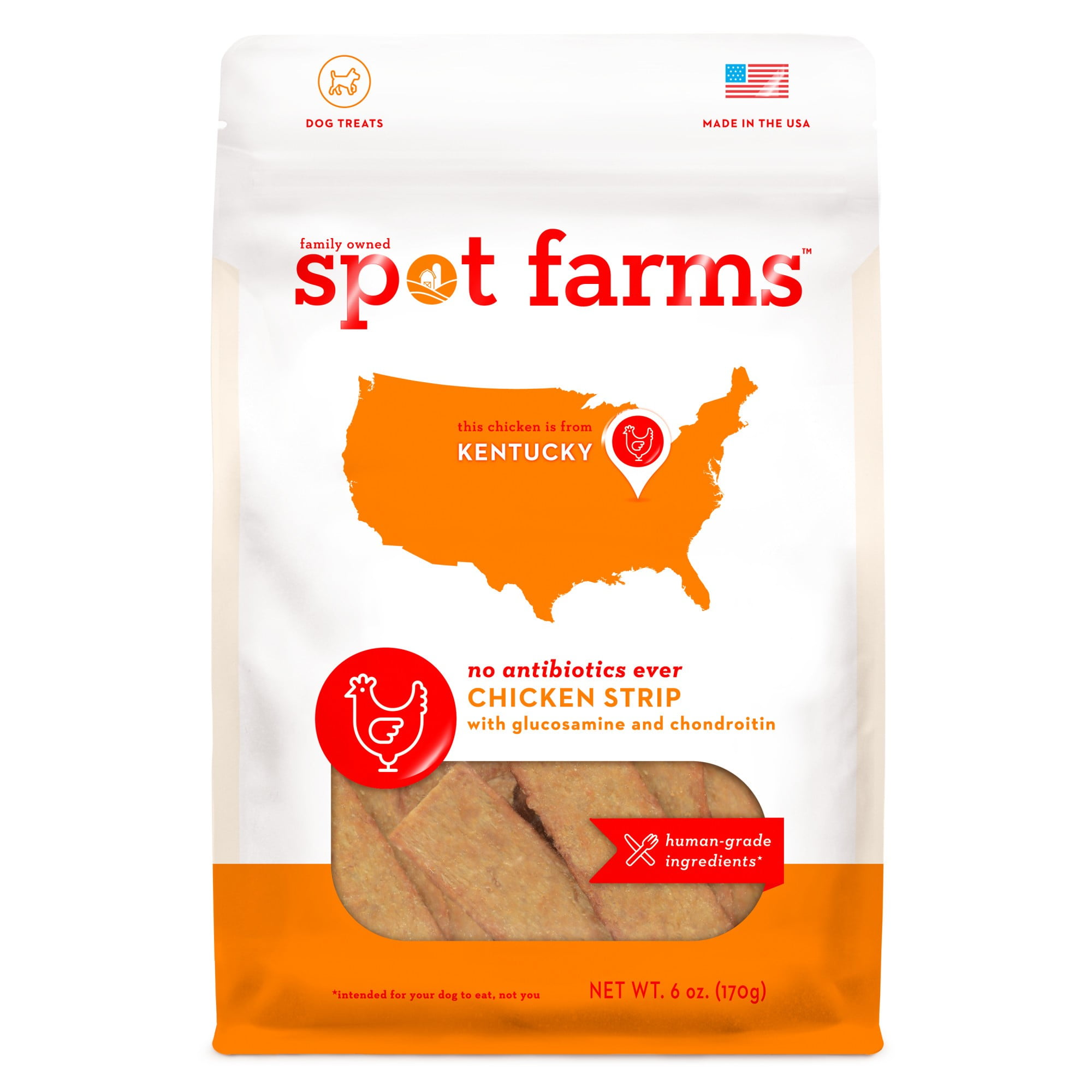 Spot Farms All Natural Human Grade Dog Treats, Chicken Strips with Glucosamine and Chondroitin