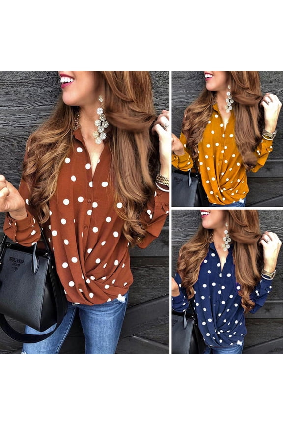 Spot Hot 2019 Autumn And Winter Fashion Polka Dot Suit Collar Button Long-Sleeve Blouses Shirt