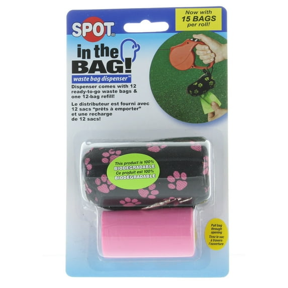 Spot In The Bag Dispenser Pink Canvas Pouch Cover 12 Bags Pet Waste Removal