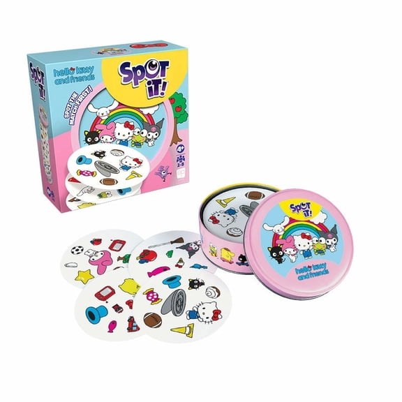 Spot It! Hello Kitty & Friends, A Think Fast Quick Reflex & Perception Game, Featuring Hello Kitty, My Melody, Kuromi, Cinnamoroll & More, Ages 4+, 2-8 Players, Officially Licensed Sanrio Merchandise