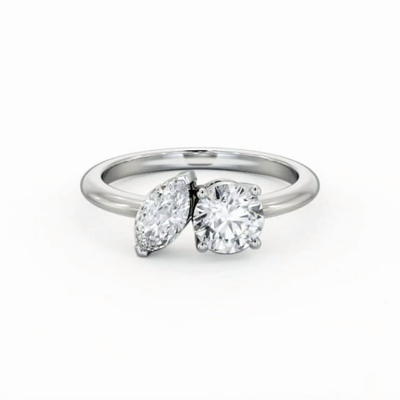 Spot Jewel 1.3 Ct Brilliant Round Cut Engagement Ring – 14K White Gold Plated – Toi Et Moi Two Stone Style – Lab Diamond Wedding Ring for Women
