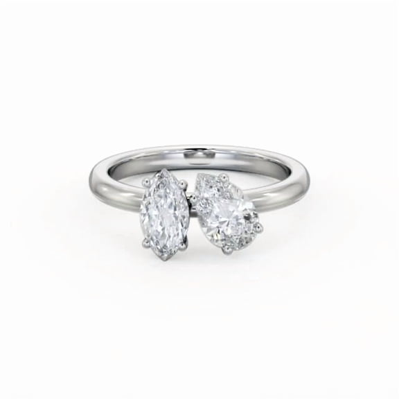 Spot Jewel 1.4 Ct Marquise Cut Engagement Ring - 14K White Gold Plated Two Stone Toi Et Moi Ring - Simple Two Stone Diamond Wedding Ring for Women - Lab-Created Simulated Diamond Ring - Gift for Her