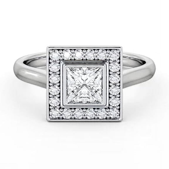 Spot Jewel 1.4 Ct Princess Cut Diamond Engagement Ring – Lab Created Square Gem – Bezel Set Halo – 14K White Gold Plated Ring – Elegant Proposal Gift for Her on Special Days