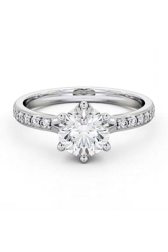 1.6 Ct Brilliant Round Cut Solitaire with Accent Diamond Ring – 14K White Gold Plated Engagement Ring – Wedding Eternity Ring for Women – Engraved Gift for Anniversary