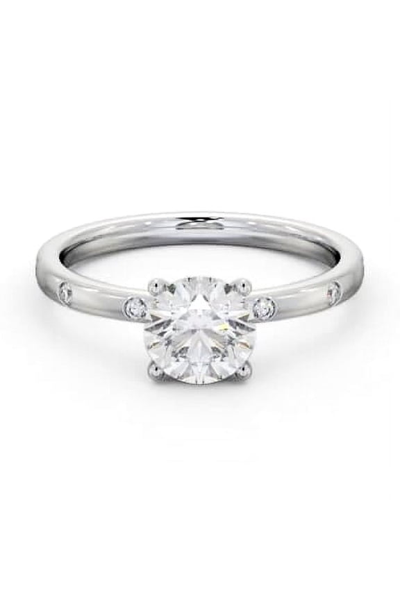 1.6 Ct Brilliant Round Cut Solitaire with Accent Diamond Ring – Flush Set 14K White Gold Plated – Engagement Gift Ring for Her – Anniversary Jewelry