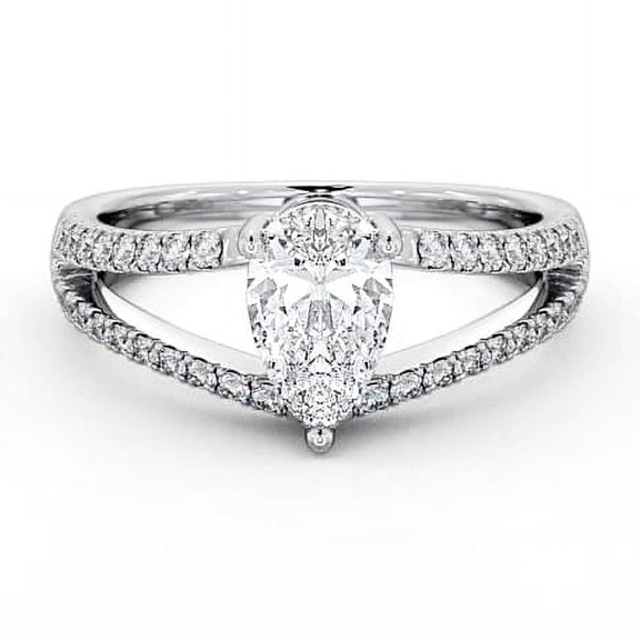 Spot Jewel 1.6 Ct Pear Cut Lab Created Diamond Ring - 14K White Gold Plated Split Shank Teardrop Solitaire with Accent - Engagement Ring for Women - Unique Occasion Jewelry