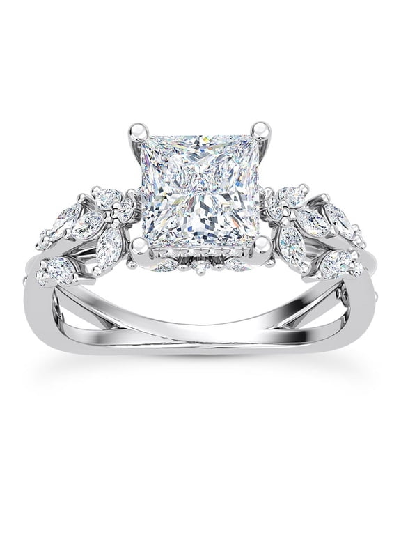 1.6 Ct Princess Cut Lab Created Diamond Ring - Butterfly & Bee Vine Twist Design in 14K White Gold Plated Engagement Ring - Solitaire Diamond Ring for Wedding or Engagement