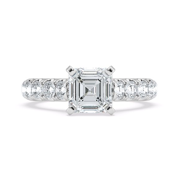 Spot Jewel 1.7 Ct Asscher Cut Lab Created Diamond Hidden Halo Cathedral Pave Engagement Ring for Brides - 14K White Gold Plated Wedding Jewelry with Sparkling Design