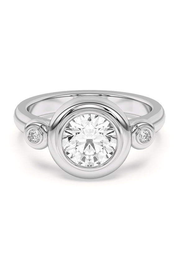 1.7 Ct Round Cut Lab Created Diamond Engagement Ring with Bezel Set Solitaire Design - 14K White Gold Plated Wedding Jewelry