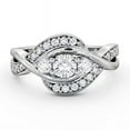 thumbnail image 1 of Spot Jewel 1.7 Ct Round Lab Created Diamond Ring - Criss Cross Swirl Bypass Design - 14K White Gold Plated 3 Stone Solitaire with Accents - Engagement Ring for Women, 1 of 4