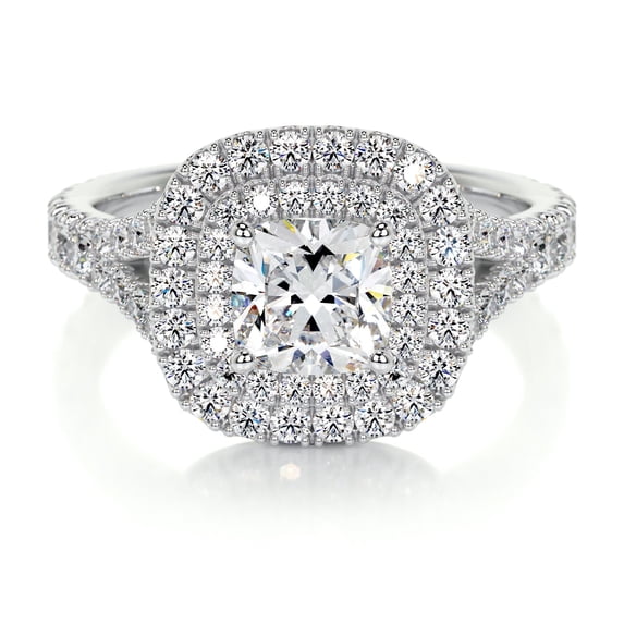 Spot Jewel 1.8 Ct Cushion Cut Double Halo Engagement Ring - Stunning Lab-Created Simulated Diamond - 14K White Gold Over Rings - Ideal for Wedding, Birthday and Special Occasions for Women's