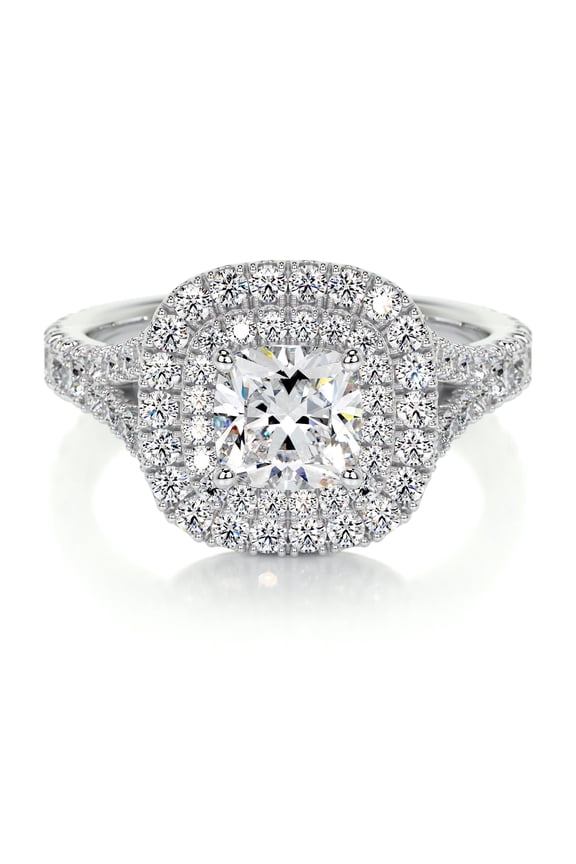 1.8 Ct Cushion Cut Double Halo Engagement Ring - Stunning Lab-Created Simulated Diamond - 14K White Gold Over Rings - Ideal for Wedding, Birthday and Special Occasions for Women's