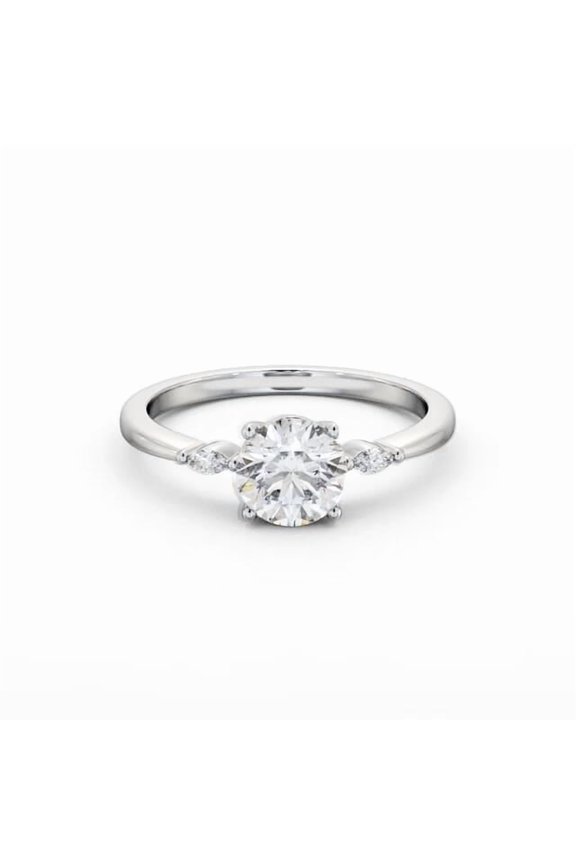 1.8 Ct Round Cut Lab Created Diamond Engagement Ring – 3 Stone Setting – 4 Prong Accent Solitaire – 14K White Gold Plated – Cherished Proposal Gift
