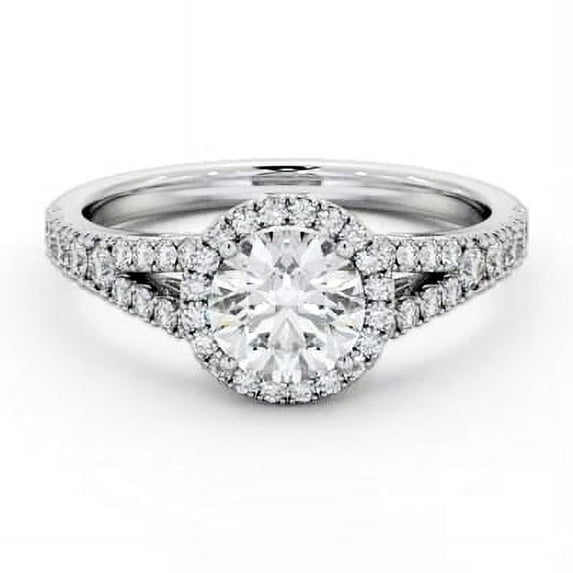Spot Jewel 1.8 Ct Round Cut Lab Created Diamond Engagement Ring – Halo Design with Split Shank – 14K White Gold Plated – Eternity Ring for Weddings or Anniversaries