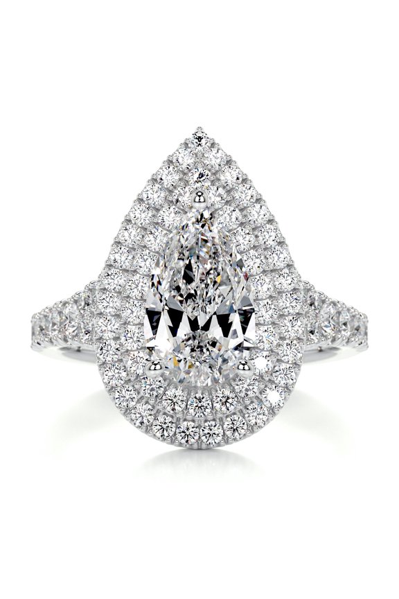 1.9 Ct Pear Cut Lab-Created Simulated Diamond Double Halo Engagement Ring - 14K White Gold Plated - Stunning Prong Set Women's Ring - Perfect for Proposals, Anniversaries, and Birthdays