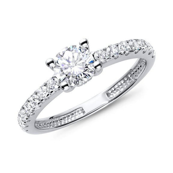 Spot Jewel 1.9 Ct Round Cut Halo Lab-Created Simulated Diamond Engagement Ring - 14K White Gold Plated Prong Set - Perfect for Proposals, Weddings, or Anniversaries - Elegant Women's Jewelry Gift