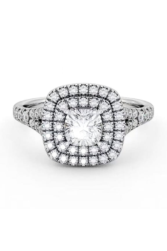 1 Ct Cushion Cut Lab Created Diamond Ring – Split Shank Engagement Jewelry – 14K White Gold Plated Ring – Affordable Proposal Gift for Her