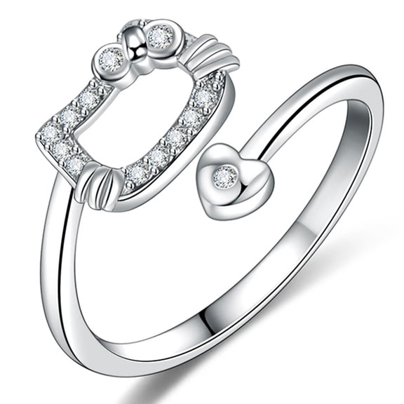 Spot Jewel 1 Ct Round Cut Kitty Cat Bypass Ring for Women - Bezel Set Lab-Created Simulated Diamond in 14K White Gold Plated - Unique Engagement, Wedding, or Anniversary Gift - Birthday Gift