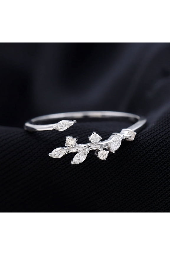 14K Silver Lab Created Round Cut 1.5 Ct Diamond Wedding Ring - Leafy Engagement Rings for Women - Diamond Ring - Ladies Forever Rings on Sale - 43 Wedding Gifts
