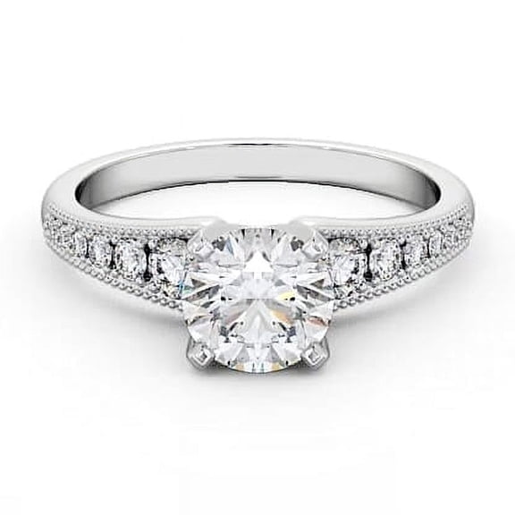 Spot Jewel 14K White Gold Plated 1.8 Ct Round Cut Lab Created Diamond Ring - Vintage Milgrain Style Solitaire with Accent - Elegant Jewelry for Women - Anniversary Celebration Ring