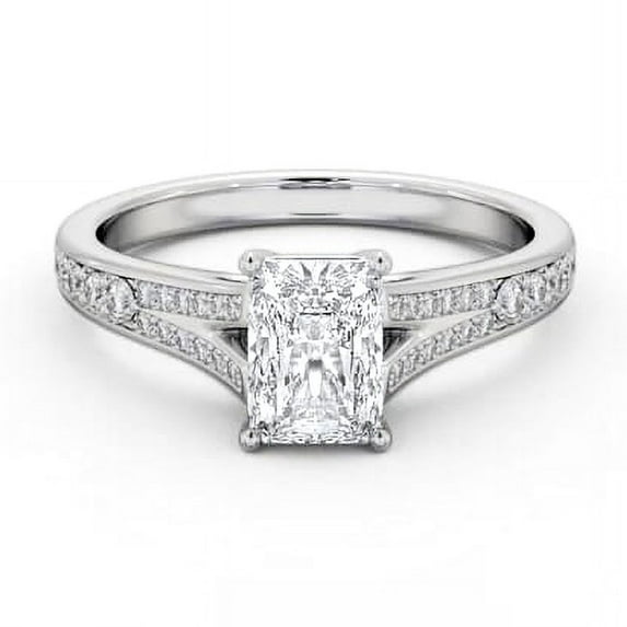 Spot Jewel 14K White Gold Plated 2 Ct Radiant Cut Lab Created Diamond Ring – Elegant Engagement Ring – Gift for Her – Accent Solitaire Jewelry – Perfect for Occasions