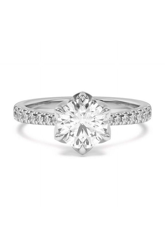 14K White Gold Plated 2 Ct Round Cut Diamond Ring - Solitaire for Women - Designed for Engagement and Wedding Ceremonies