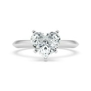 Spot Jewel 14K White Gold Plated Ring - 1.8 Ct Heart Cut Lab Created Diamond Solitaire Hidden Halo Ring with Accent Stones - Engagement and Wedding Jewelry - Classic Sparkling Diamond Ring