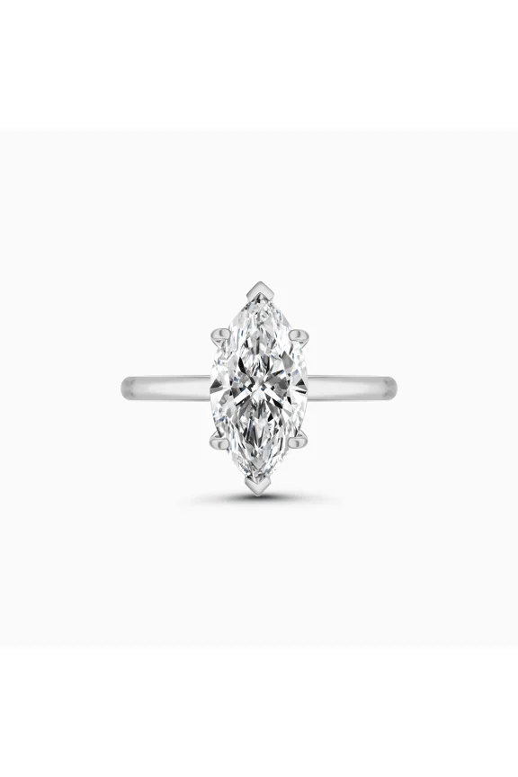 14K White Gold Plated Ring for Her - 2.2 Ct Marquise Cut Diamond Ring - Engagement Ring for Women - Christmas Gifts for Her - Party Wear Diamond Ring - Solitaire Silver Wedding Jewelry