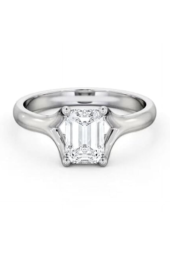 14K White Gold Plated Ring – 2.4 Ct Emerald Cut Lab Created Diamond Engagement Ring – Elegant Split Shank Style Ring for Women – Bridal Diamond Jewelry – Party-Ready Sparkle