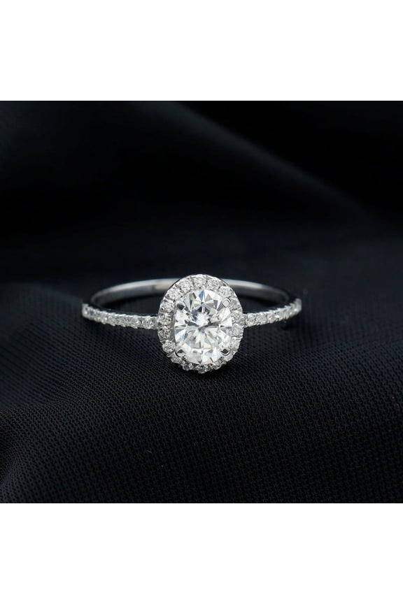 ry 14K White Gold Plated Rings - 1.6 Ct Oval Cut Diamond Rings - Beautiful Halo Engagement Wedding Jewelry - Stackable Diamond Rings on Sale - Valentine's Day Present