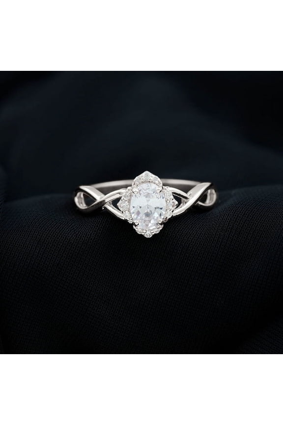 14K White Gold Plated Rings for Her - 1.9 Ct Oval Cut Lab Created Diamond Bridal Stacking Rings - Twisted Style Sterling Silver Engagement Rings - Wedding Proposal Rings for Girlfriend