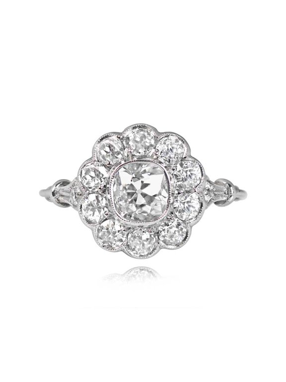14K White Gold Plated Ring - 1.7 Ct Cushion Cut Lab Created Diamond Anniversary Ring - Modern Halo Wedding Ring for Women - Cluster Diamond Silver Ring for Her - Christmas Special Gift