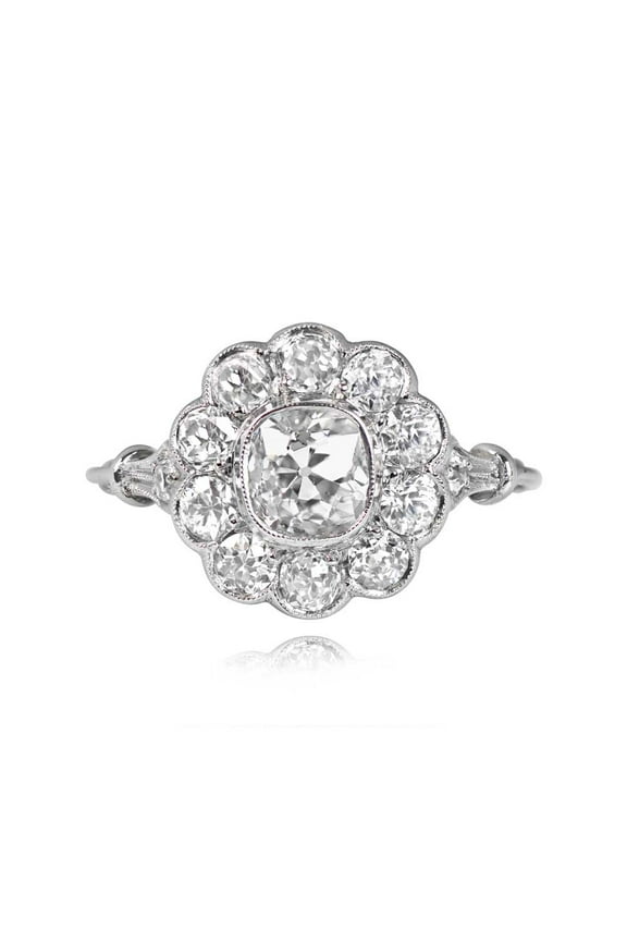 14K White Gold Plated Ring - 1.7 Ct Cushion Cut Lab Created Diamond Anniversary Ring - Modern Halo Wedding Ring for Women - Cluster Diamond Silver Ring for Her - Christmas Special Gift