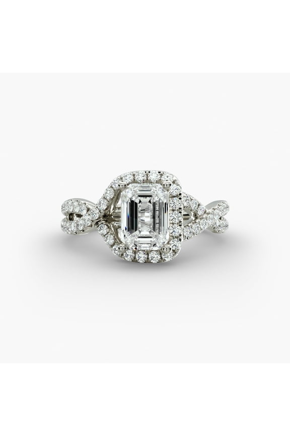 ry 14K White Gold Plated Ring for Her - 2 Ct Emerald Cut Moissanite Ring - Forever Ring for Women's - Split Shank Beautiful Special Ring for Her - Gorgeous Halo Ring Gift for Women's