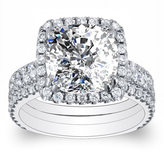 Spot Jewel 14K White Gold Plated Ring for Her - Cushion Cut 2.2 Ct Diamond Ring - Halo Engagement Wedding Ring for Women's - Multi Row Multi Diamond Beautiful Ring - Christmas Special Gift for Her