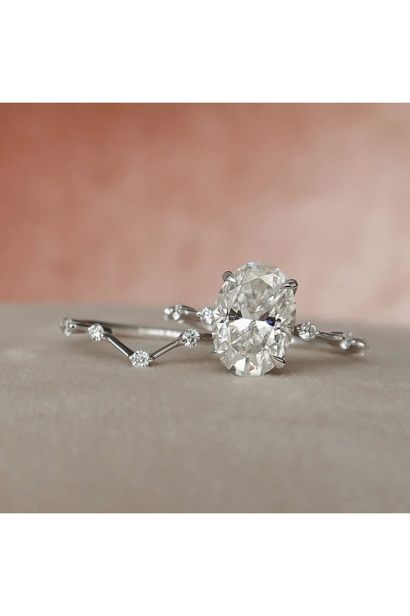 14K White Gold Rings for Women - 2 Ct Oval Cut Diamond Wedding Rings - Bridal Set Diamond Ring for Sister - Simple Engagement Wedding Ring for Girls - Casual Daily Wear Ring for Her