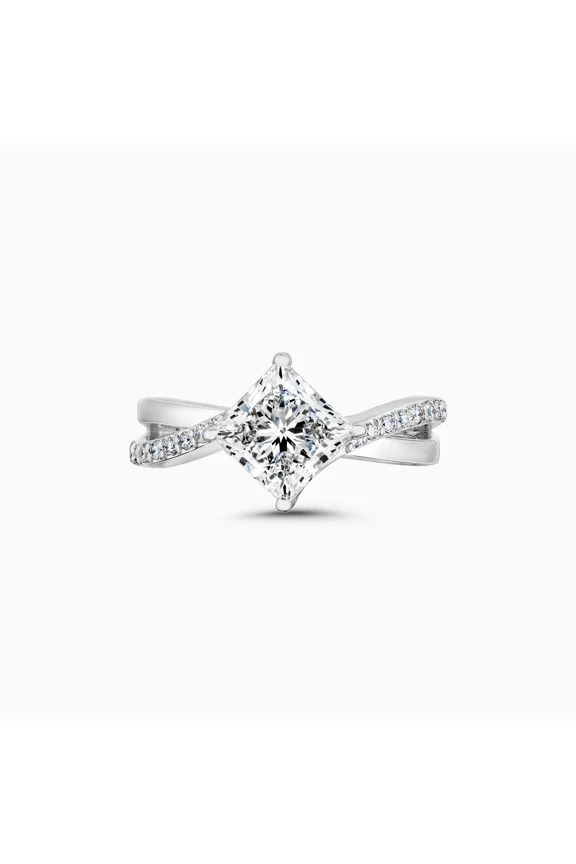 2.1 Ct Princess Cut Diamond Engagement Ring - 14K White Gold Plated Wedding Ring - Party Wear Diamond Ring - Bypass Forever Diamond Ring for Women - Split Shank Anniversary Ring for Her