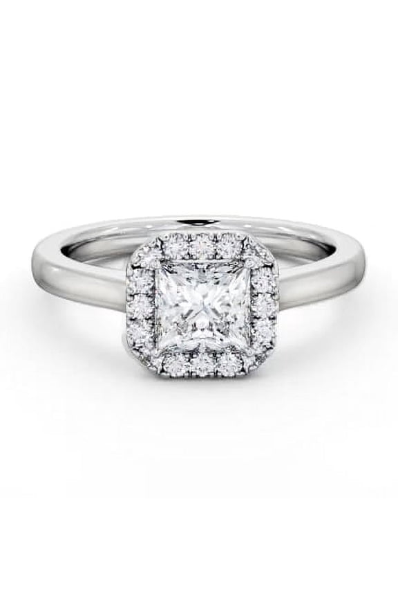 2.1 Ct Princess Cut Solitaire Diamond Ring – Halo Engagement Setting – Prong Set Lab-Created Diamond – 14K White Gold Plated Ring – Wedding Jewelry Gift