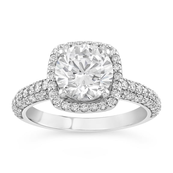 Spot Jewel 2.1 Ct Round Cut Diamond Ring - 14K White Gold Over Ring for Her - Women's Jewelry Engagement Silver Ring - Cushion Halo Daily Wear Diamond Band for Wife - Wedding Bridesmaid Gift
