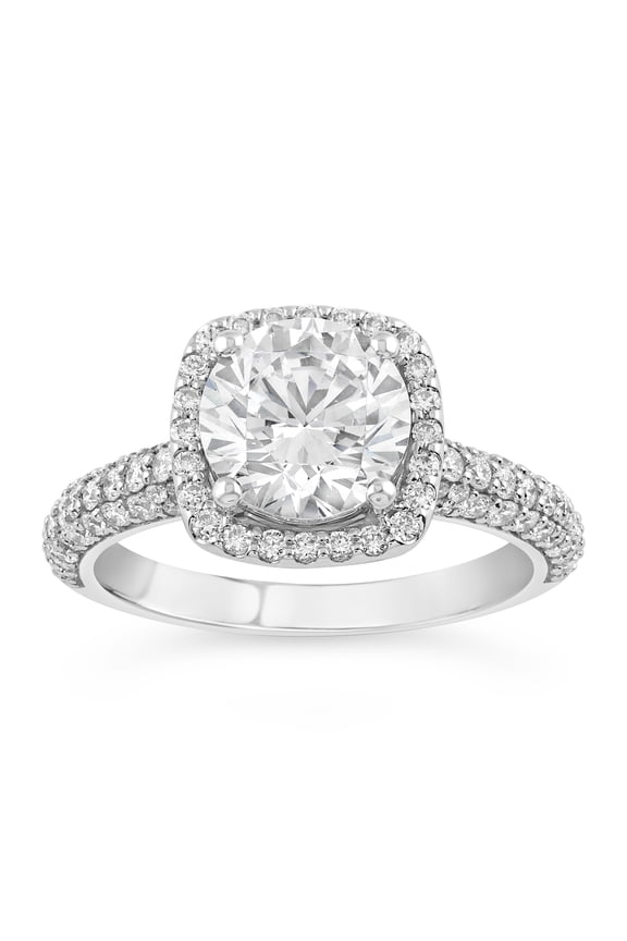 2.1 Ct Round Cut Diamond Ring - 14K White Gold Over Ring for Her - Women's Jewelry Engagement Silver Ring - Cushion Halo Daily Wear Diamond Band for Wife - Wedding Bridesmaid Gift
