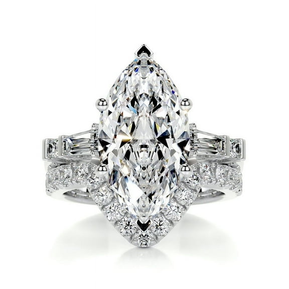 Spot Jewel 2.2 Ct Marquise Cut Diamond Bridal Set Engagement Ring - Lab-Created Simulated Diamond, 14K White Gold Plated - Stunning Solitaire Design for Women - Ideal Gift for Weddings, Proposals