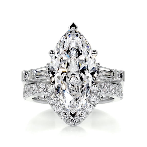 Spot Jewel 2.2 Ct Marquise Cut Diamond Bridal Set Engagement Ring - Lab-Created Simulated Diamond, 14K White Gold Plated - Stunning Solitaire Design for Women - Ideal Gift for Weddings, Proposals
